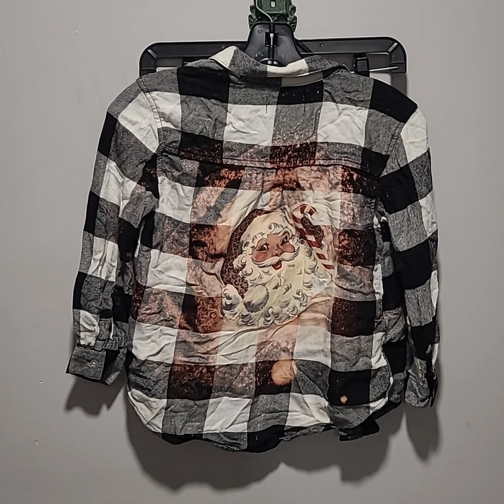 Old Navy distressed repurposed vintage Santa Buffalo plaid sz 8 flannel shirt